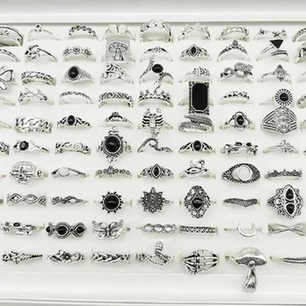 Bohemia Vintage Finger Rings para Mulheres, Esmalte Acrílico Preto, Jóias de Festa, Amor, Bar, Serpente, Flor, Personalidade, Atacado, 50Pcs, Lote