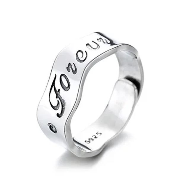 Prata 925 Pura Letra Inglês Anel Feminino, Real 100% de Prata, Onda Irregular, Moda Punk, Jóias Coreanas, Chunky de Luxo Anéis, Presente, Novo