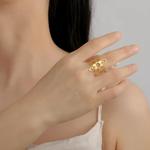 Skyrim-Anel Aberto Flor de Aço Inoxidável para Mulheres, Cor Dourada Boho, Anéis de Dedo Ajustáveis, Jóias da Moda, Presente de Aniversário, Novo