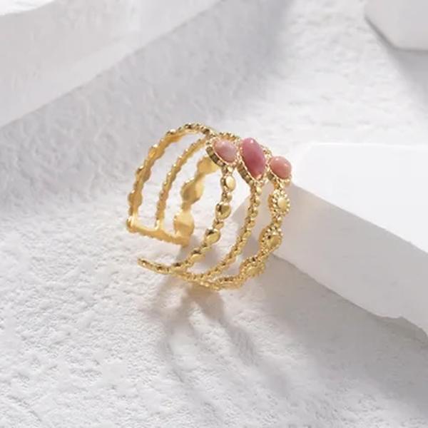 Anéis de aço inoxidável para mulheres, pedra rosa, banhado a ouro, anel de casamento, acessórios para jóias vintage, frete grátis