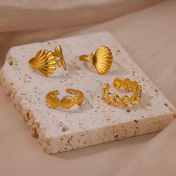 Anéis de aço inoxidável para mulheres e meninas, anel de dedo estético, cor dourada, jóias de casamento, presente de praia, tendência verão 2024