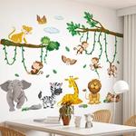 Floresta Cartoon Animal World Wall Sticker, decoração do quarto do bebê, parede de fundo, quarto de criança, 1 pc