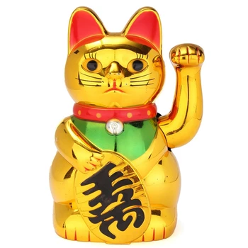 Figura Lucky Cats com Braço em Movimento, Golden Beckoning, Acenando Lucky Cats, Riqueza Chinesa, Feng Shui, Decoração da Casa, Decoração do Hotel, Clássico, 1Pc
