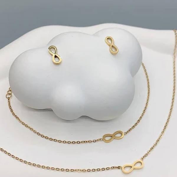 Colar e pulseira de aço inoxidável banhado a ouro 18k para mulheres, brincos boêmios, acessório para o Ramadã, presente dos namorados, tamanho 8, 4 pcs