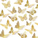 3D Butterfly Wall Decor para Quarto, Decorações de Ouro, Birthday Party, Decorações de Bolo, 4 Estilos, 3 Tamanhos, 48Pcs