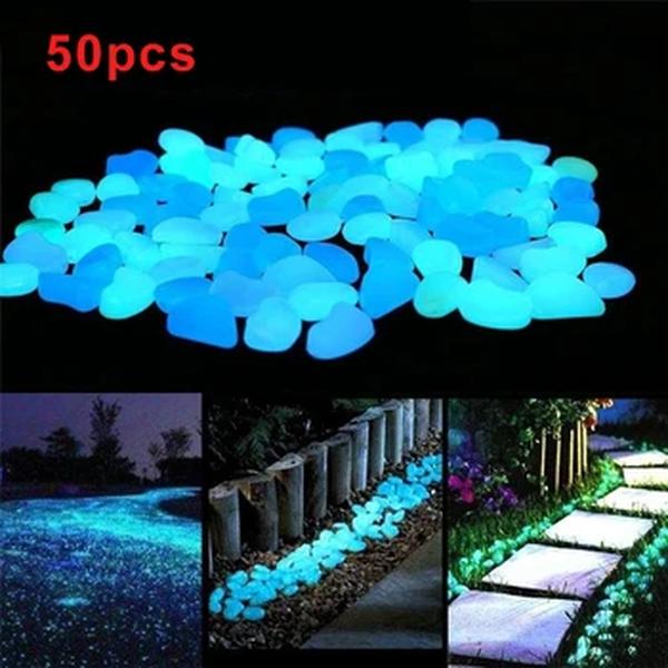 Seixos luminosos no escuro, Brilham no escuro, Pedras brilhantes para ao ar livre, Passarelas, Casa, Jardim, Quintal, Decoração, Tanque de peixes, 50pcs