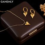 GANEMLY-Aço Inoxidável Coração Amor Colar Pingente e Brincos Conjunto para Mulheres, Banhado A Ouro 18K Jóias, Lady Gift, Moda, 316L