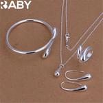 Mulheres 925 Sterling Silver Water Drop Pingente Pulseira, Pulseira, Colar, Brinco, Anel, Conjunto de Jóias, Moda, Presente de Festa, Quente Bonita