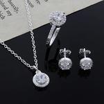 925 Sterling Silver Crystal Pingente Colar e Anel Conjunto para Mulheres, Jóias da moda, Acessórios para Casamento, Presente de Festa