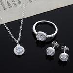 925 Sterling Silver Crystal Pingente Colar e Anel Conjunto para Mulheres, Jóias da moda, Acessórios para Casamento, Presente de Festa