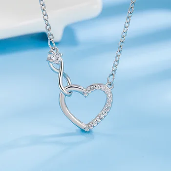 GaaBou-925 Sterling Silver Heart Interlocking Colares para Mulheres, Zircão, Jóias de Luxo, Presente Feminino, Itens Frete Grátis