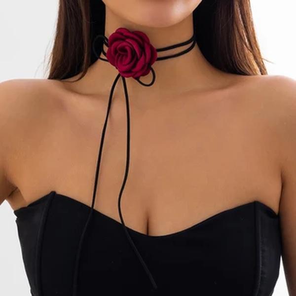 Colar gargantilha floral grande elegante para mulheres, corrente de corda atada longa feminina, joias com gola no pescoço, moda, 2023
