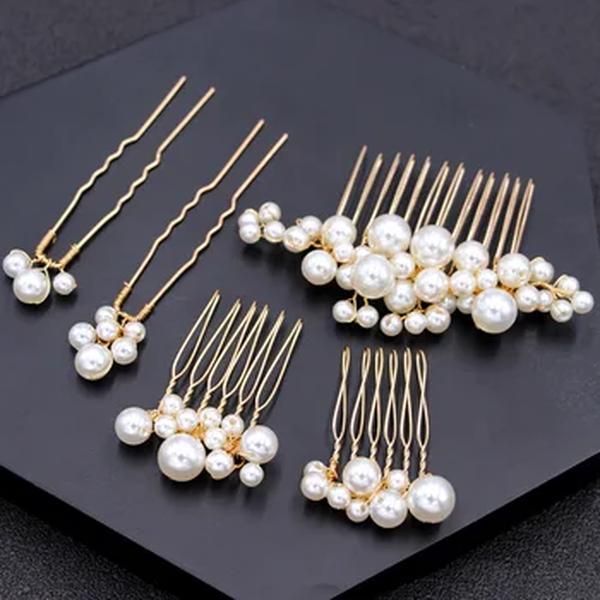 Crystal Pearl Pearl Hair Comb, Headband, Hairpins, Hairbands, Jóias Do Casamento, Headwear, Bridal Hair Acessórios, 5pcs