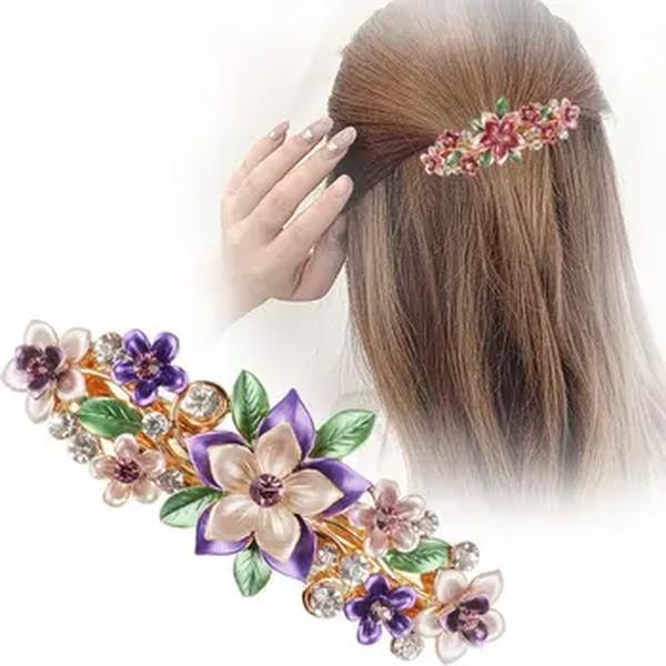 Versão Coreana de Crystal Flower Hairpin Feminino, Clipe de Primavera, Pintura, Laca Plate, Top, Moda Fascinante, Jóias