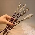 Senhora pérola concha flor hairpin dobrável corda de cabelo casamento banquete festa hairband fixo rabo de cavalo acessórios para cabelo feminino jóias