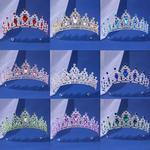 Luxo Elegante Coroa de Cristal AB para Mulheres, Tiara para Festa, Roxo Vermelho Strass, Jóias Nupcial, Novos Acessórios para Cabelo