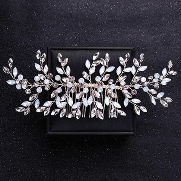 Flor Pérola e Cristal Casamento Pente de Cabelo para Noiva, Cor Prata Hairpin, Headband para Mulheres, Acessórios para Cabelo, Jóias, Tiara Presente