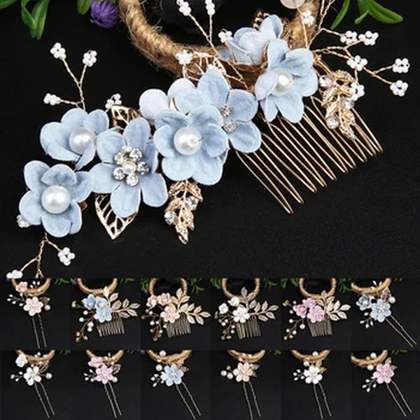 Casamento noiva hairpin para mulheres, grampos de cabelo, pérola, strass, flor, pentes, hairband, jóias, acessórios