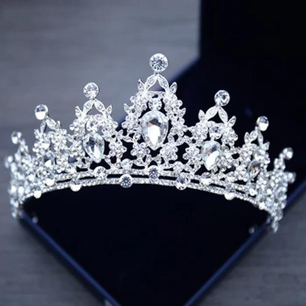Cabelo casamento Tiara Cristal Nupcial Tiara Coroa Cor Prata Diadema Veil Tiaras Acessórios para cabelo casamento Headpieces Cabeça Jóias