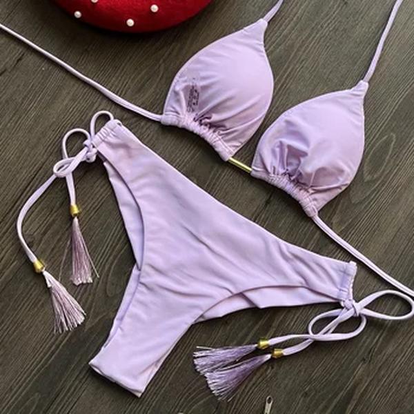 Fato de banho triangular sexy para mulheres, biquínis brasileiros, maiô halter, maiô push up, corrente de metal, biquíni de praia, novo, 2023