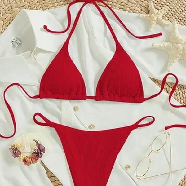 Duas peças de maiô para as mulheres, sexy bikini set, cor sólida, bandeau, roupas de praia, verão