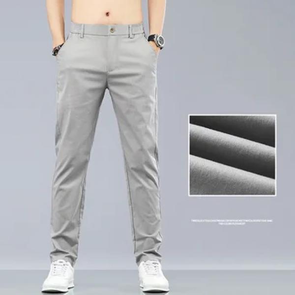 Calça reta justa clássica masculina, calça stretch fina, macia, casual, que respira 98% de algodão, 28-38, marca de moda, verão, nova, 2024