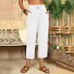 Calça capri casual feminina, plus size, algodão branco, linho, leggings de treino, streetwear, calça de praia versátil, verão