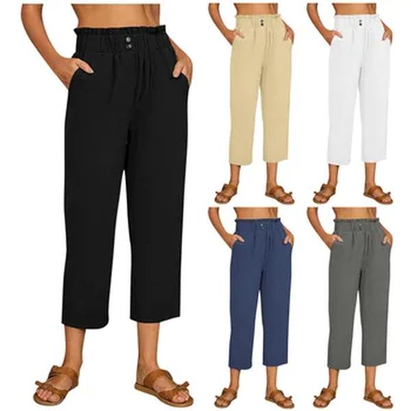 Calça capri casual feminina, plus size, algodão branco, linho, leggings de treino, streetwear, calça de praia versátil, verão
