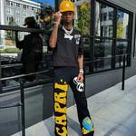 Calças bordadas de grandes dimensões para homens e mulheres, calça de malha hip-hop Y2K na moda, calça casual solta, perna larga, europeia e americana, nova