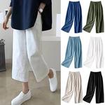 Calças femininas de algodão, calças largas de verão, cor sólida, capris casual vertical, cintura alta, perna larga, comprimento de carga