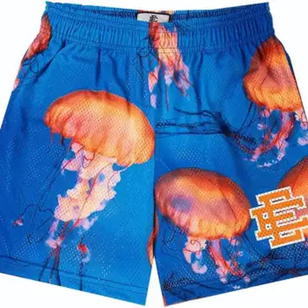 EE-Calça Média Masculina Estampada em Malha, Calção Casual Americana de Basquete, Quarto Preto, Roupa Exterior, Verão, Nova