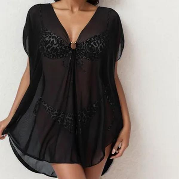 Manga curta feminina para ver através de cima, encobrimentos de praia, túnica pura, vestido sexy para senhoras, moda praia feminina, verão