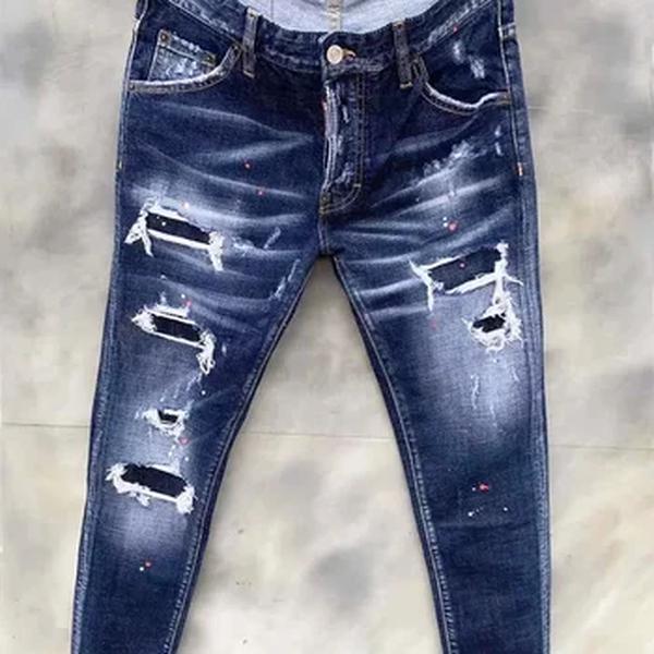 Jeans skinny para homens, marca clássica de luxo, calça jeans azul masculina justa, jeans rasgado, tamanho 44-54, 2024