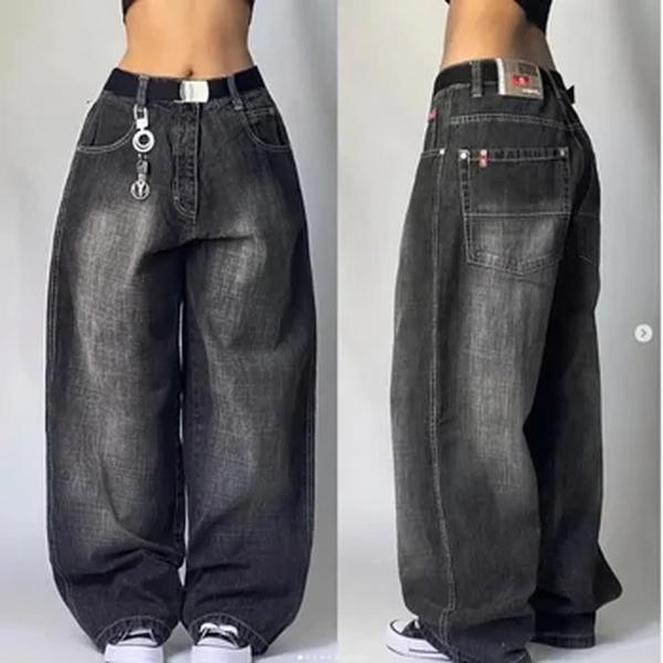 Jeans largos de cintura alta feminino, Hip-Hop americano, vintage, Harajuku, Y2K, calças largas, gótico, calças largas, streetwear, novo, 2024
