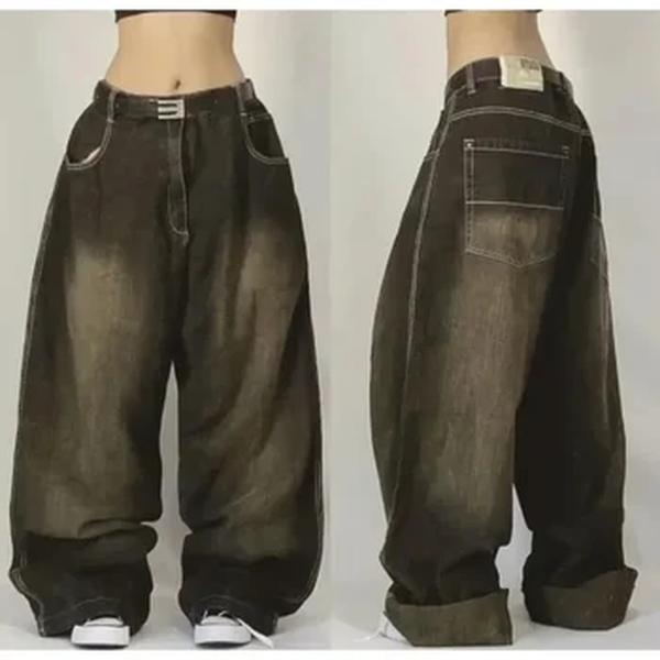 Jeans largos de cintura alta feminino, Hip-Hop americano, vintage, Harajuku, Y2K, calças largas, gótico, calças largas, streetwear, novo, 2024