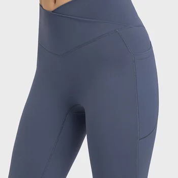 Neoagym-as caneleiras da ioga com bolsos laterais para mulheres, ostenta a calça com cintura transversal, 25 polegadas, sem assento dianteiro