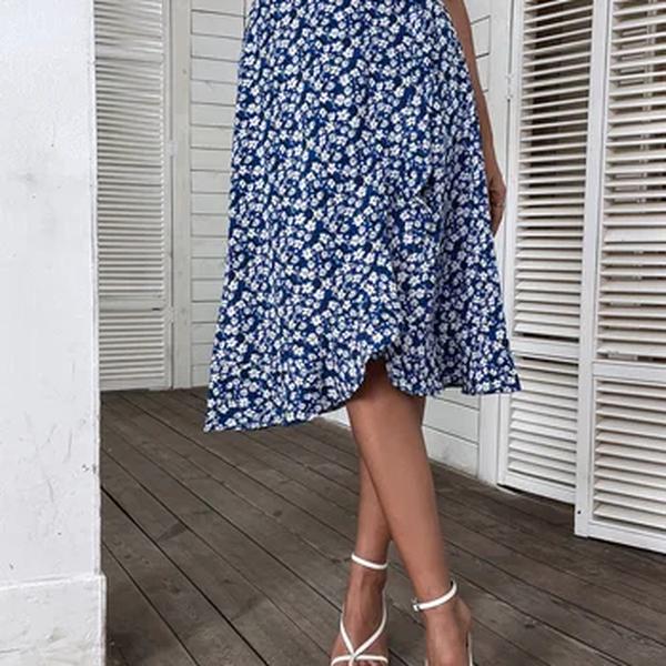 Benuynffy-Margarida floral estampa babados saias femininas, saias midi de verão Boho Linha A feminina com elástico na cintura, 2024