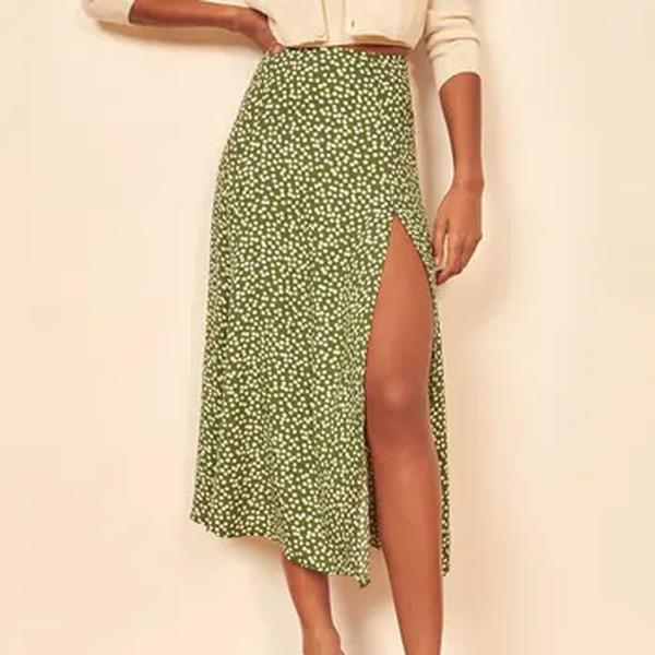 Jocoo Jolee-Saia Longa com Estampa Floral Leopardo Feminina, Cintura Alta Sexy, Saias Split Midi, Elegante Bodycon, Senhora do Escritório, Linha A