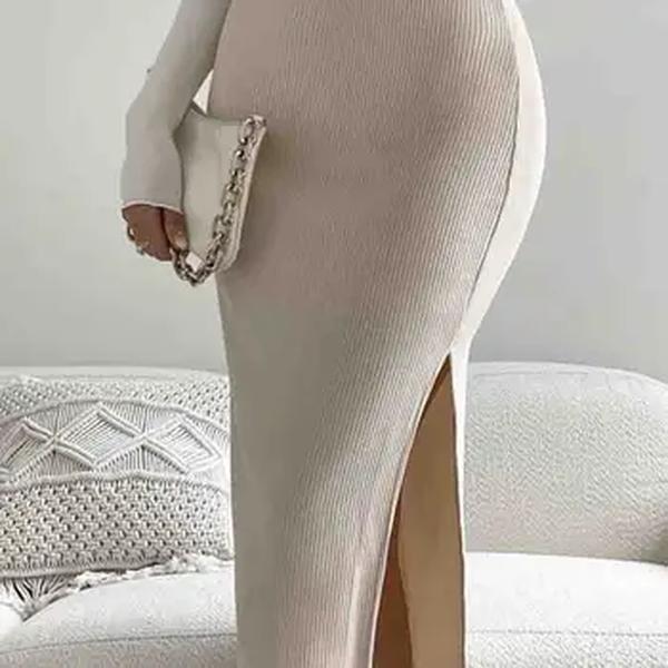 Saia longa sexy bodycon dividida feminina, elegante ajuste fino, saias de cintura alta, saia de malha monocromática feminina, verão