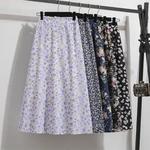 Saias longas de chiffon para mulheres, estampadas florais, cintura elástica, casual, solta, estendida, primavera e verão