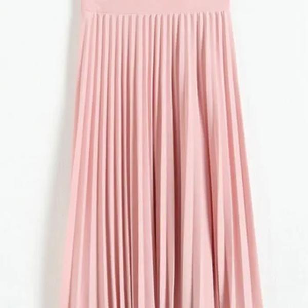 Saia plissada de cintura alta feminina, metade do comprimento, elástica, preta, rosa, monocromática, nova moda, senhora, promoção, primavera, outono