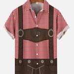 Camisa havaiana de manga curta masculina, macacão xadrez azul, traje de vestir, camisas Oktoberfest, blusas de praia, moda clássica