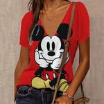 Disney-Camiseta feminina estampada de Mickey Mouse, roupas femininas, camisetas, moletom Harajuku feminino, blusa com decote em v, tops de manga curta, verão