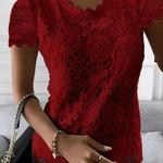 Blusa feminina de renda com decote em O, Tops Patchwork, Streetwear Casual, Tops Monocromáticos, Roupas Elegantes da Moda Vintage, Y2k