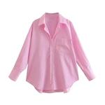 ZRN-camisas soltas listradas com bolso para mulheres, manga comprida, blusas de botão, tops chiques, moda feminina