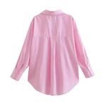 ZRN-camisas soltas listradas com bolso para mulheres, manga comprida, blusas de botão, tops chiques, moda feminina