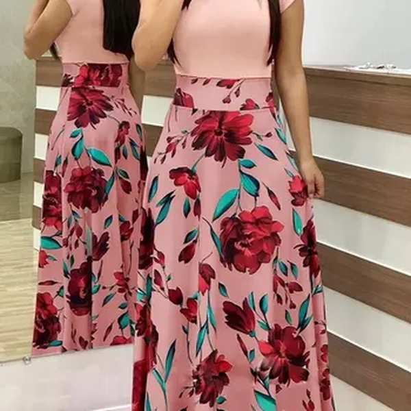 Vestido longo com estampa floral feminino, vestuário de outono, elegante, trajeto, tecido de algodão, tamanhos S-3XL, estilo explosão