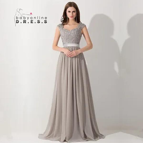 BABYONLINE vestido de robe de soirée A Linha Vestidos Dama de honra para Contas de Pérolas Festa de Casamento Chiffon Longo Illusion Voltar Vestidos שמלות שושבינה