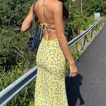 Dulzura-Vestido longo floral feminino com cadarço, bodycon sem costas, vestido Midi, roupa sexy do clube de festa, streetwear verão, vestido de verão