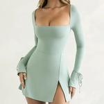 Vestidos curtos, elegantes e bonitos, femininos, pretos, sexy, femininos, de manga comprida, finos, monocromáticos, mini vestido, outono, inverno, novos